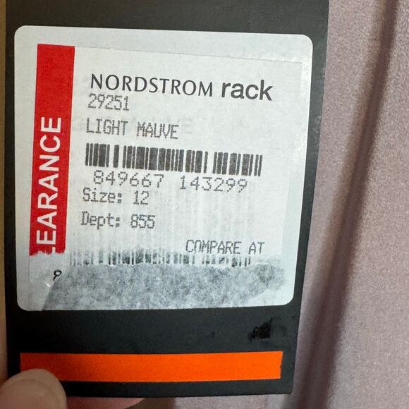 La Femme Light Mauve Jersey Gown Lace Bodice Boat Neck Long Dress Size 12 NWT - Picture 9 of 9